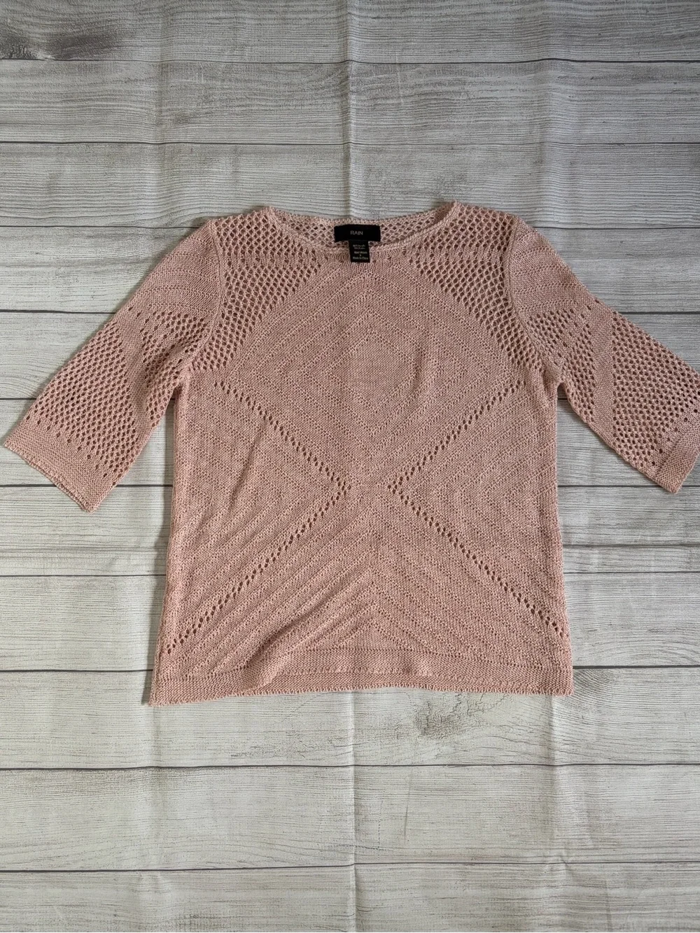 Rain Rose Pink Knit 3/4 Sleeve Sweater